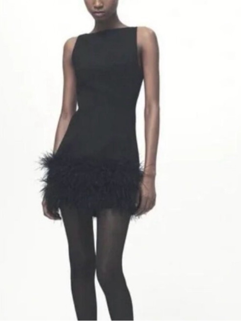 Zara Black Feather-Hem Mini Dress